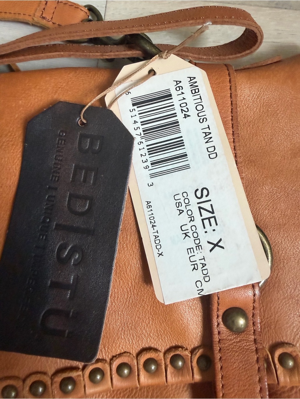 BED|STU Tan Leather Studded Messenger Bag with Adjustable Strap - Picture 9 of 12